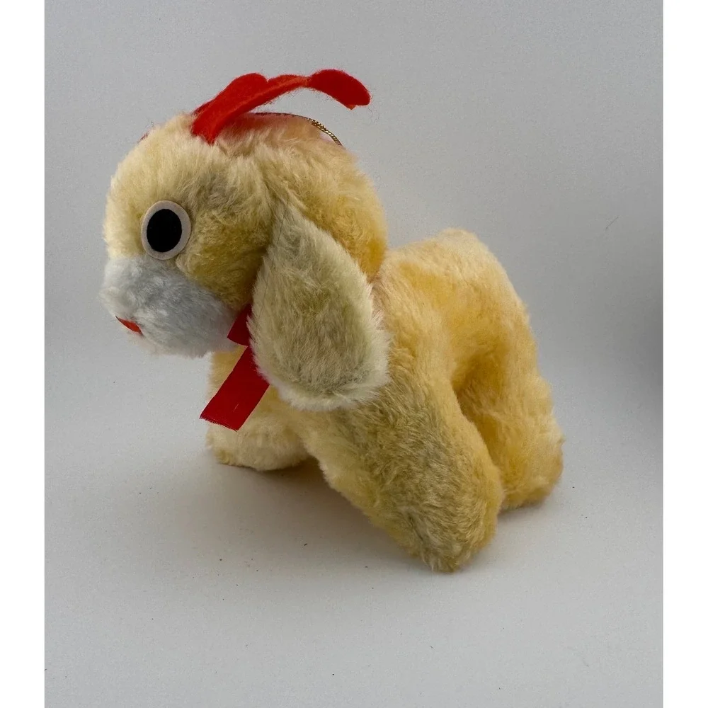 House of Lloyd Inc Plush Dog Puppy Yellow Red Bow Stuffed Animal Toy Made Taiwan